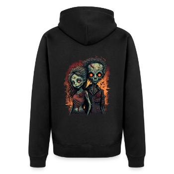 Creepy Zombie Couple Apocalyptic Horror Valentine' - Unisex Premium Organic Zip Hoodie - black - Back - Nico (187cm)
