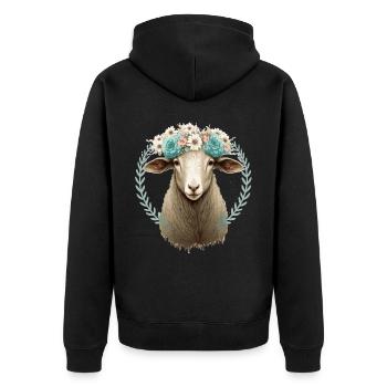 Fleur Couronne Mouton Floral Ferme Animal de compagnie - Veste à capuche bio Premium Unisexe - noir - Dos - Nico (187cm)