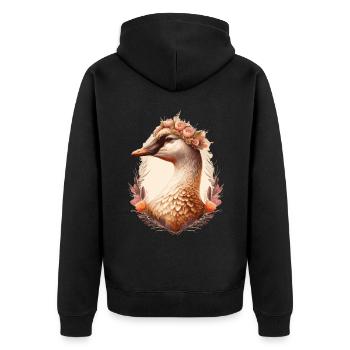 Flower Crown Goose Floral Farm Animal Pet - Unisex Premium Organic Zip Hoodie - black - Back - Nico (187cm)