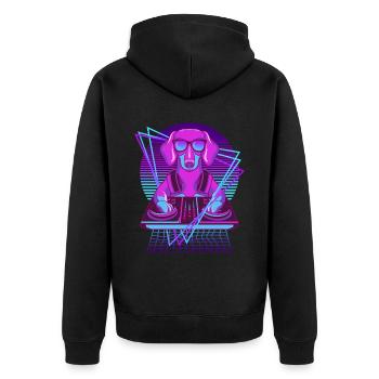 Party Musik Techno Hunde Vaporwave DJ Dackel - Unisex Premium Bio Zip Hoodie - Schwarz - Hinten - Nico (187cm)