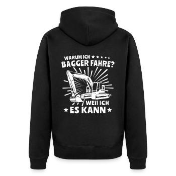 Baggerfahrer Bagger - Unisex Premium Bio Zip Hoodie - Schwarz - Hinten - Nico (187cm)