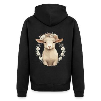 Cute Lamb Flower Crown Sheep Baby Floral Farm Anim - Unisex Premium Bio Zip Hoodie - Schwarz - Hinten - Nico (187cm)