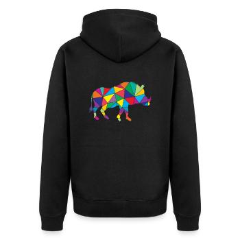 Warzenschwein Polygon Wildschwein - Unisex Premium Bio Zip Hoodie - Schwarz - Hinten - Nico (187cm)