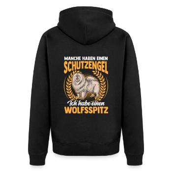 Ich habe einen Wolfsspitz Deutscher Keeshond - Unisex Premium Bio Zip Hoodie - Schwarz - Hinten - Nico (187cm)