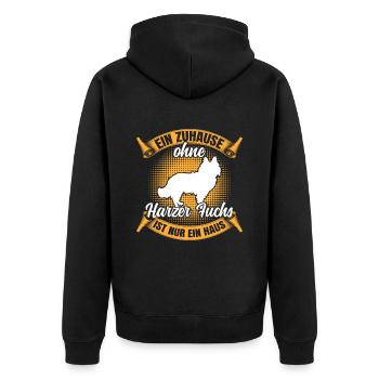 Ohne Harzer Fuchs nur ein Haus Hütefuchs - Unisex Premium Bio Zip Hoodie - Schwarz - Hinten - Nico (187cm)