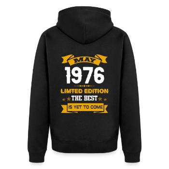 Mai 1976 Geburtstagsgeschenk - Unisex Premium Bio Zip Hoodie - Schwarz - Hinten - Nico (187cm)
