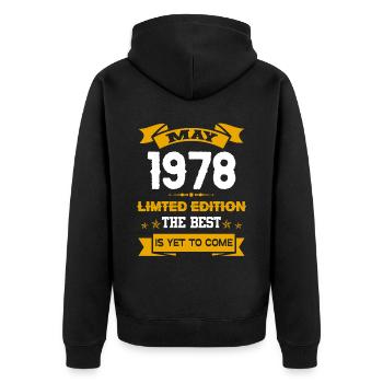 Mai 1978 Geburtstagsgeschenk - Unisex Premium Bio Zip Hoodie - Schwarz - Hinten - Nico (187cm)