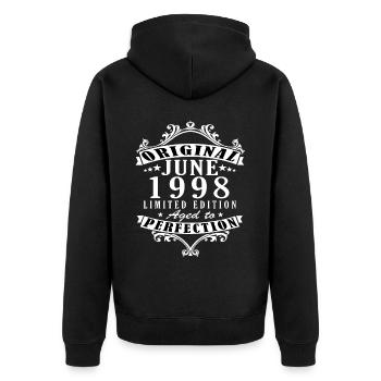 Juni 1998 | Jahrgang 1998 | geboren im Juni - Unisex Premium Bio Zip Hoodie - Schwarz - Hinten - Nico (187cm)