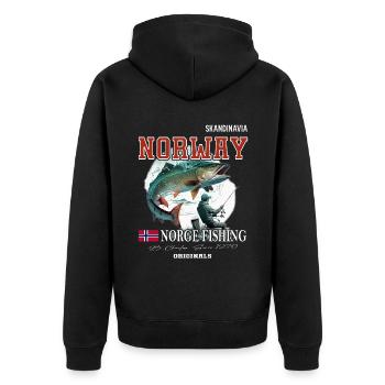 Norway fishing Norway Flag - Unisex Premium Bio Zip Hoodie - Schwarz - Hinten - Nico (187cm)