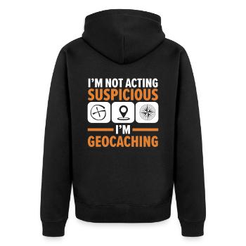 Ich verhalte mich nicht verdächtig, ich bin ein Ge - Unisex Premium Bio Zip Hoodie - Schwarz - Hinten - Nico (187cm)