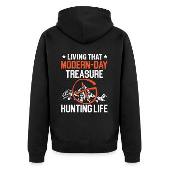 The modern life of a treasure hunter - Unisex Premium Organic Zip Hoodie - black - Back - Nico (187cm)