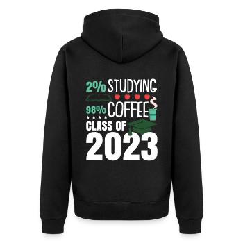 Klasse von Kaffee 2023 - Unisex Premium Bio Zip Hoodie - Schwarz - Hinten - Nico (187cm)