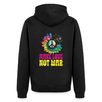 Hippie Peace Zeichen Frieden Blumen Blumenkind - Unisex Premium Bio Zip Hoodie - Schwarz - Hinten - Nico (187cm)