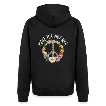 Hippie Peace Zeichen Frieden Blumen Blumenkind - Unisex Premium Bio Zip Hoodie - Schwarz - Hinten - Nico (187cm)
