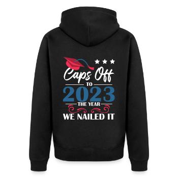 Obergrenzen für den Abschluss 2023 - Unisex Premium Bio Zip Hoodie - Schwarz - Hinten - Nico (187cm)