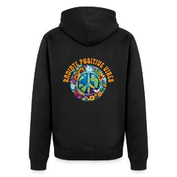Hippie Peace Zeichen Frieden Blumen Blumenkind - Unisex Premium Bio Zip Hoodie - Schwarz - Hinten - Nico (187cm)