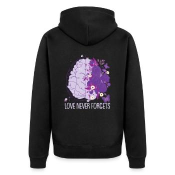 Liebe vergisst nie - Unisex Premium Bio Zip Hoodie - Schwarz - Hinten - Nico (187cm)