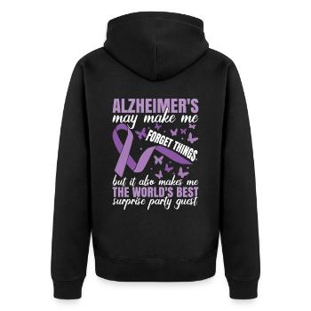 Bewusstsein für Alzheimer | Lila Band | Dement - Unisex Premium Bio Zip Hoodie - Schwarz - Hinten - Nico (187cm)