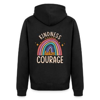 Freundlichkeit braucht Mut | Mobbing-Prävention - Unisex Premium Bio Zip Hoodie - Schwarz - Hinten - Nico (187cm)