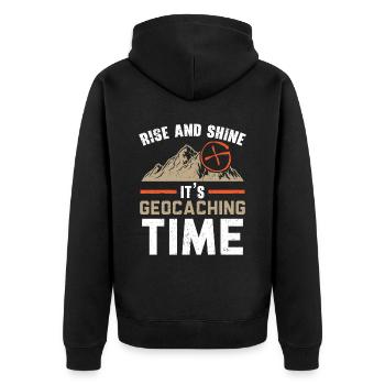 Get up and shine, it's geocaching time Geocac - Unisex Premium Organic Zip Hoodie - black - Back - Nico (187cm)