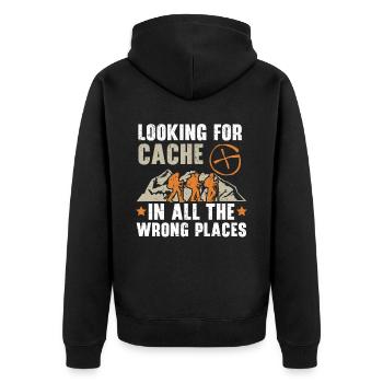 Searching for cache in the wrong places - Unisex Premium Organic Zip Hoodie - black - Back - Nico (187cm)