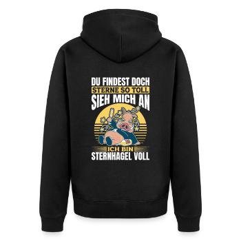 Sieh mich an, ich bin Sternhagel voll! Lustiges - Unisex Premium Bio Zip Hoodie - Schwarz - Hinten - Nico (187cm)