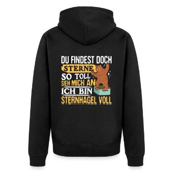 Sieh mich an, ich bin Sternhagel voll! Lustiges - Unisex Premium Bio Zip Hoodie - Schwarz - Hinten - Nico (187cm)
