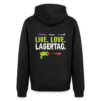 Vivre. Amour. Laser tag. - Laser tag - Veste à capuche bio Premium Unisexe - noir - Dos - Nico (187cm)
