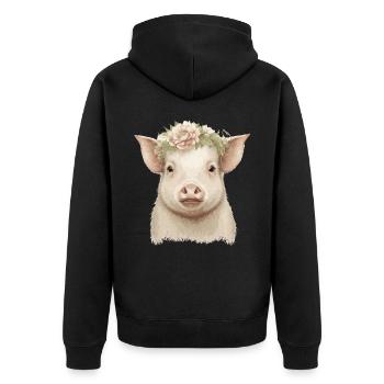 Piglet Flower Crown Pig Baby Floral Farm Animal Pe - Unisex Premium Bio Zip Hoodie - Schwarz - Hinten - Nico (187cm)