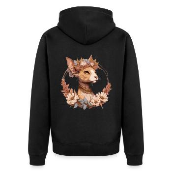 Cute Sphynx Cat Flower Crown Pet Kitten Floral - Unisex Premium Bio Zip Hoodie - Schwarz - Hinten - Nico (187cm)