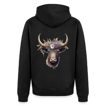 Flower Crown Yak Floral Farm Animal Yak Lovers - Unisex Premium Bio Zip Hoodie - Schwarz - Hinten - Nico (187cm)