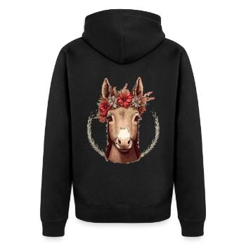 Cute Donkey Flower Crown Floral Farm Animal Pet - Unisex Premium Organic Zip Hoodie - black - Back - Nico (187cm)