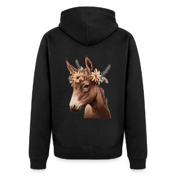 Flower Crown Mule Floral Farm Animal Pet - Unisex Premium Bio Zip Hoodie - Schwarz - Hinten - Nico (187cm)