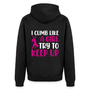 Ich Klettere Wie Ein Mädchen Bouldern Klettern - Unisex Premium Bio Zip Hoodie - Schwarz - Hinten - Nico (187cm)