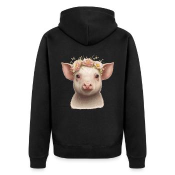 Cute Piglet Flower Crown Baby Pig Floral Farm Anim - Unisex Premium Bio Zip Hoodie - Schwarz - Hinten - Nico (187cm)