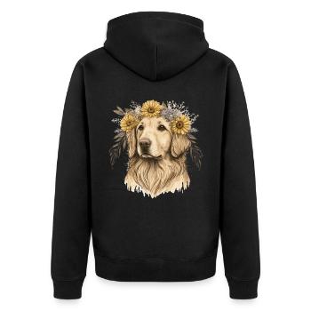 Golden Retriever Fleur Couronne Chien de Compagnie Race Florale - Veste à capuche bio Premium Unisexe - noir - Dos - Nico (187cm)