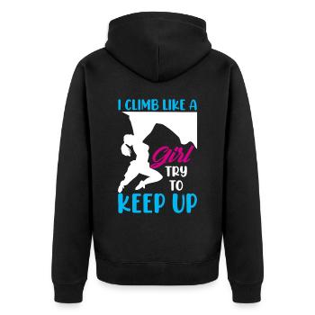 Ich Klettere Wie Ein Mädchen Bouldern Klettern - Unisex Premium Bio Zip Hoodie - Schwarz - Hinten - Nico (187cm)