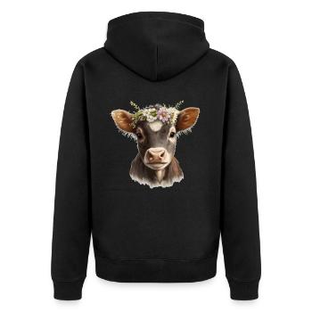 Calf Flower Crown Baby Cow Floral Farm Animal Pet - Unisex Premium Bio Zip Hoodie - Schwarz - Hinten - Nico (187cm)