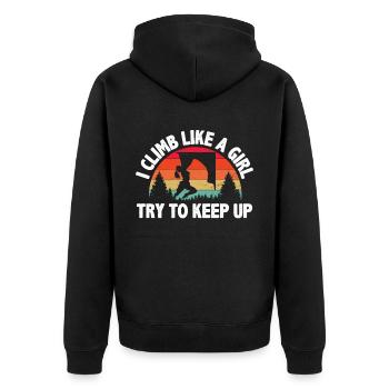 Ich Klettere Wie Ein Mädchen Bouldern Klettern - Unisex Premium Bio Zip Hoodie - Schwarz - Hinten - Nico (187cm)