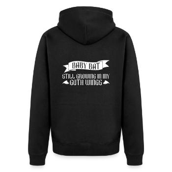 Baby Fledermaus Gothic Goth Grufti Spruch - Unisex Premium Bio Zip Hoodie - Schwarz - Hinten - Nico (187cm)