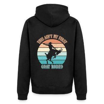 Das ist nicht mein erstes Ziegenrodeo Bronc Riding - Unisex Premium Bio Zip Hoodie - Schwarz - Hinten - Nico (187cm)