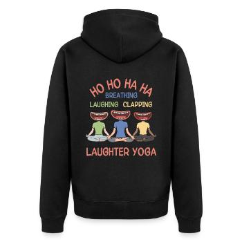 Respirer, rire, applaudir, rire yoga - Veste à capuche bio Premium Unisexe - noir - Dos - Nico (187cm)