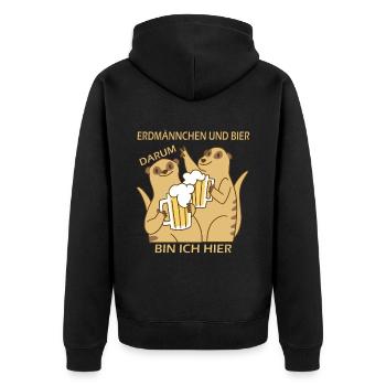Erdmännchen und Bier darum bin ich hier - Unisex Premium Bio Zip Hoodie - Schwarz - Hinten - Nico (187cm)