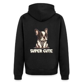 Super Cute Niedliche Bulldogge Mops Hund - Unisex Premium Bio Zip Hoodie - Schwarz - Hinten - Nico (187cm)
