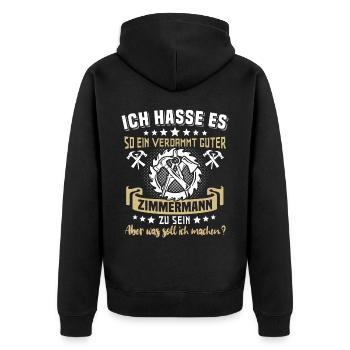 Zimmermann Zimmerer - Unisex Premium Bio Zip Hoodie - Schwarz - Hinten - Nico (187cm)