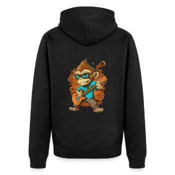 Affe Schimpanse spielt Acousitc Rock Gitarre - Unisex Premium Bio Zip Hoodie - Schwarz - Hinten - Nico (187cm)