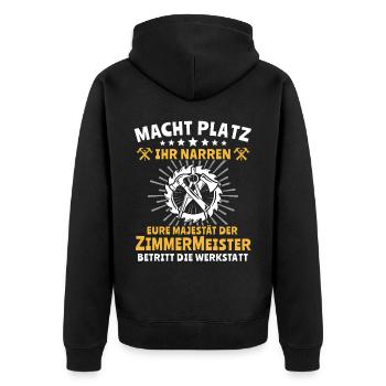 Zimmermann Zimmerer - Unisex Premium Bio Zip Hoodie - Schwarz - Hinten - Nico (187cm)
