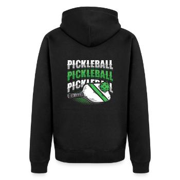 Pickleball-Liebhaber - Unisex Premium Bio Zip Hoodie - Schwarz - Hinten - Nico (187cm)