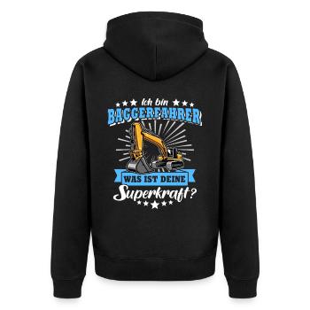 Baggerführer Bagger Baggerfahrer - Unisex Premium Bio Zip Hoodie - Schwarz - Hinten - Nico (187cm)