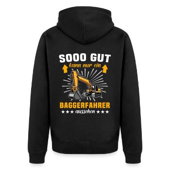 Baggerfahrer Bagger - Unisex Premium Bio Zip Hoodie - Schwarz - Hinten - Nico (187cm)